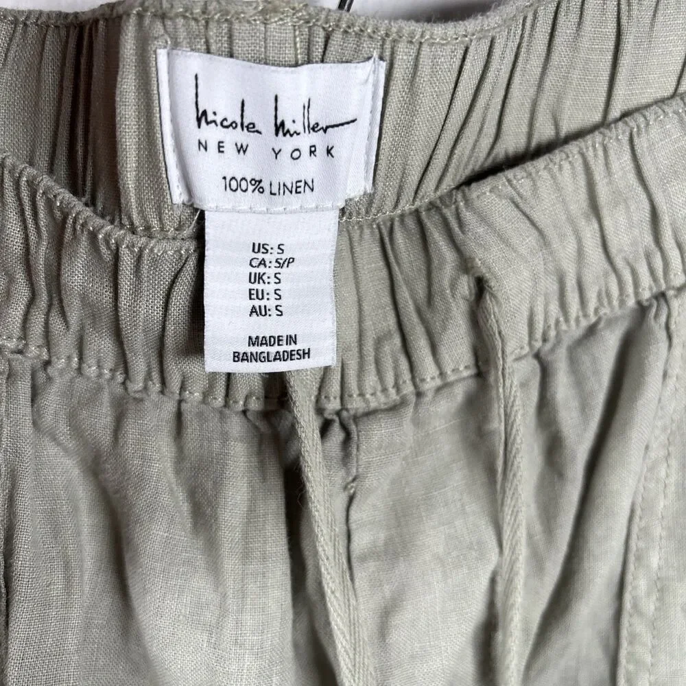 Nicole Miller New York 100% Linen Cargo Jogger Pant Women’s S Sage Green pull on